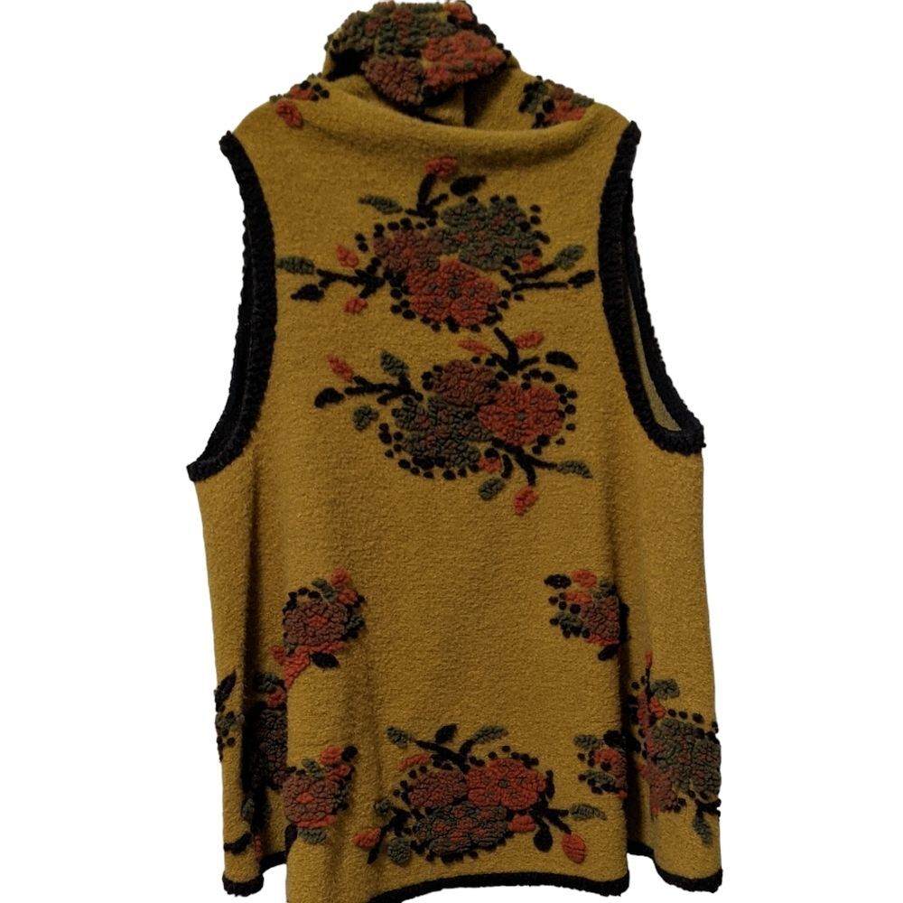 wool blend embroidered floral print sleeveless waterfall open front sweater vest - Picture 2 of 7